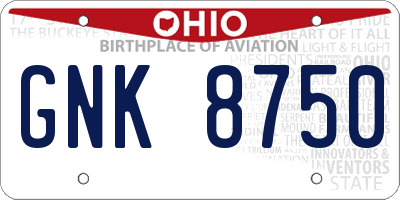 OH license plate GNK8750