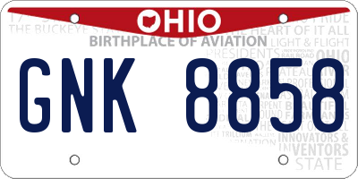 OH license plate GNK8858