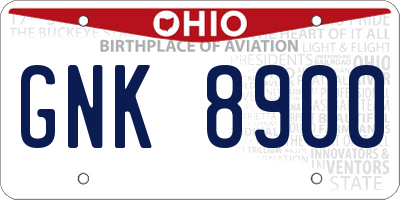 OH license plate GNK8900