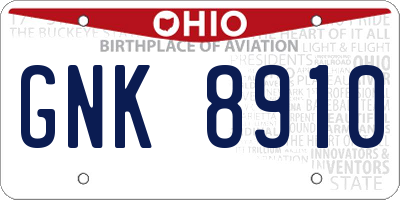 OH license plate GNK8910