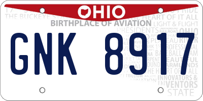 OH license plate GNK8917