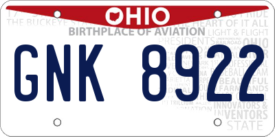 OH license plate GNK8922