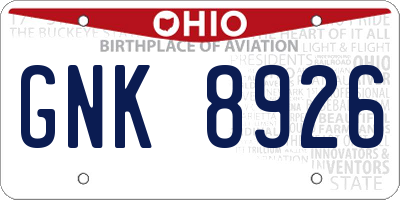 OH license plate GNK8926