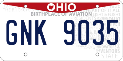 OH license plate GNK9035
