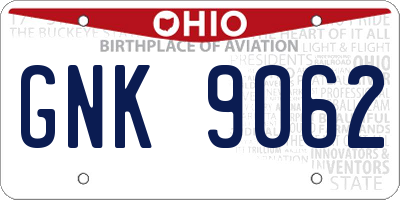 OH license plate GNK9062