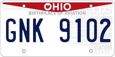 OH license plate GNK9102
