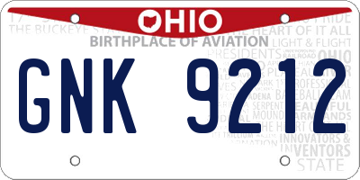 OH license plate GNK9212