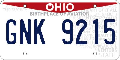 OH license plate GNK9215