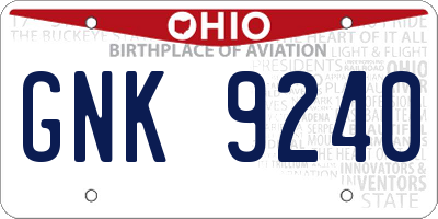 OH license plate GNK9240