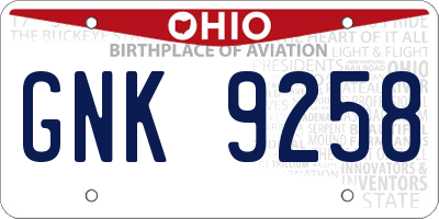 OH license plate GNK9258