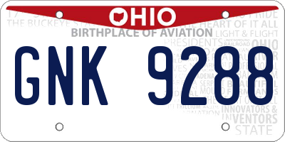 OH license plate GNK9288