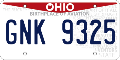 OH license plate GNK9325