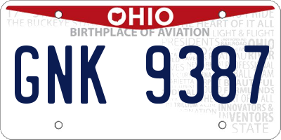 OH license plate GNK9387