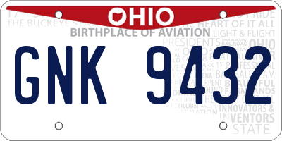 OH license plate GNK9432