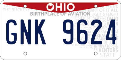 OH license plate GNK9624