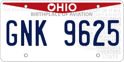 OH license plate GNK9625