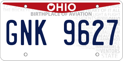 OH license plate GNK9627