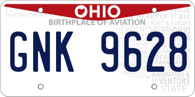 OH license plate GNK9628
