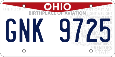 OH license plate GNK9725