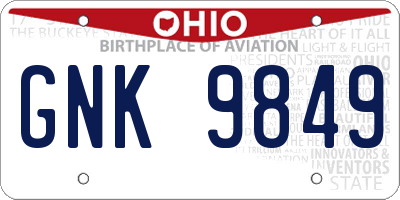 OH license plate GNK9849