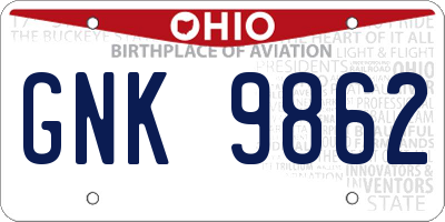 OH license plate GNK9862