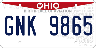 OH license plate GNK9865