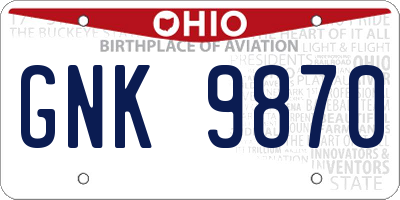 OH license plate GNK9870