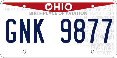 OH license plate GNK9877
