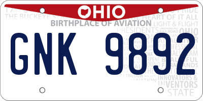 OH license plate GNK9892