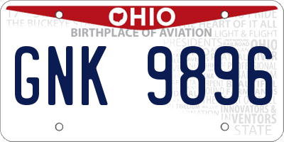 OH license plate GNK9896