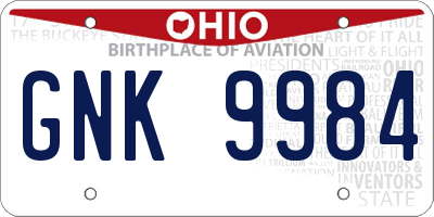 OH license plate GNK9984