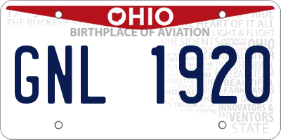 OH license plate GNL1920