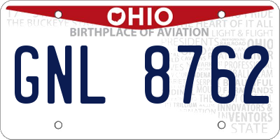 OH license plate GNL8762