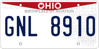 OH license plate GNL8910