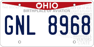 OH license plate GNL8968