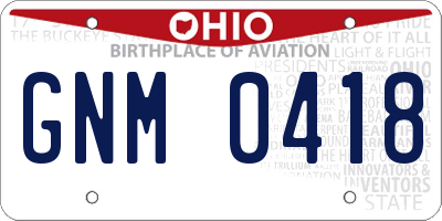 OH license plate GNM0418