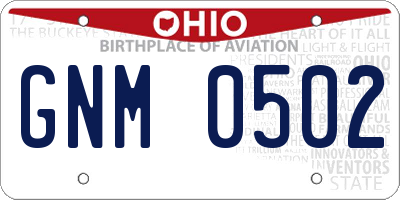 OH license plate GNM0502
