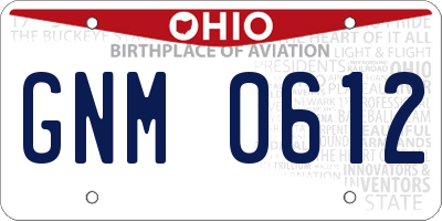 OH license plate GNM0612