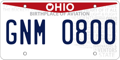OH license plate GNM0800