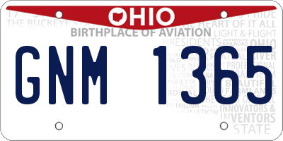OH license plate GNM1365