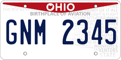 OH license plate GNM2345