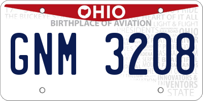 OH license plate GNM3208