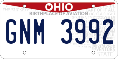 OH license plate GNM3992