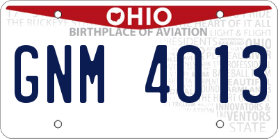 OH license plate GNM4013
