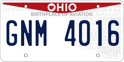 OH license plate GNM4016
