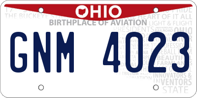OH license plate GNM4023