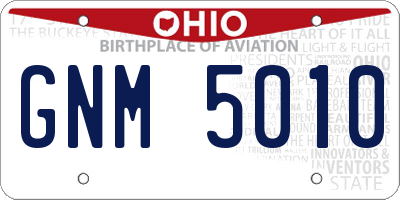 OH license plate GNM5010