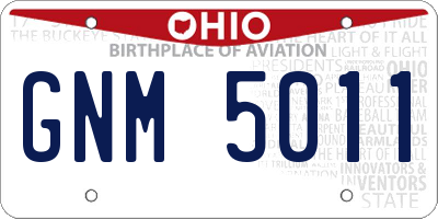 OH license plate GNM5011