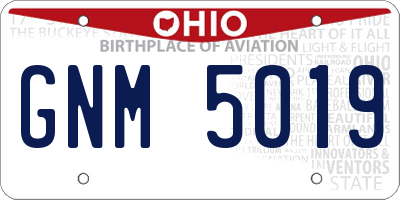 OH license plate GNM5019
