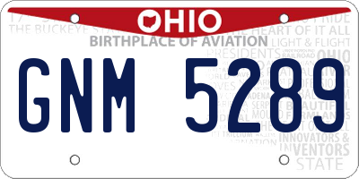 OH license plate GNM5289